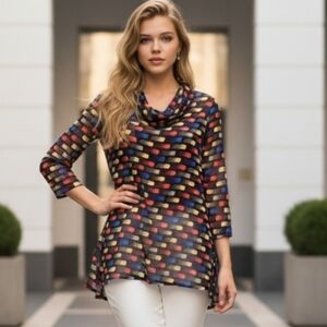 Max & Rina Women's Long Sleeve Sheer‎ Multi-Colored Tunic Top Size Medium